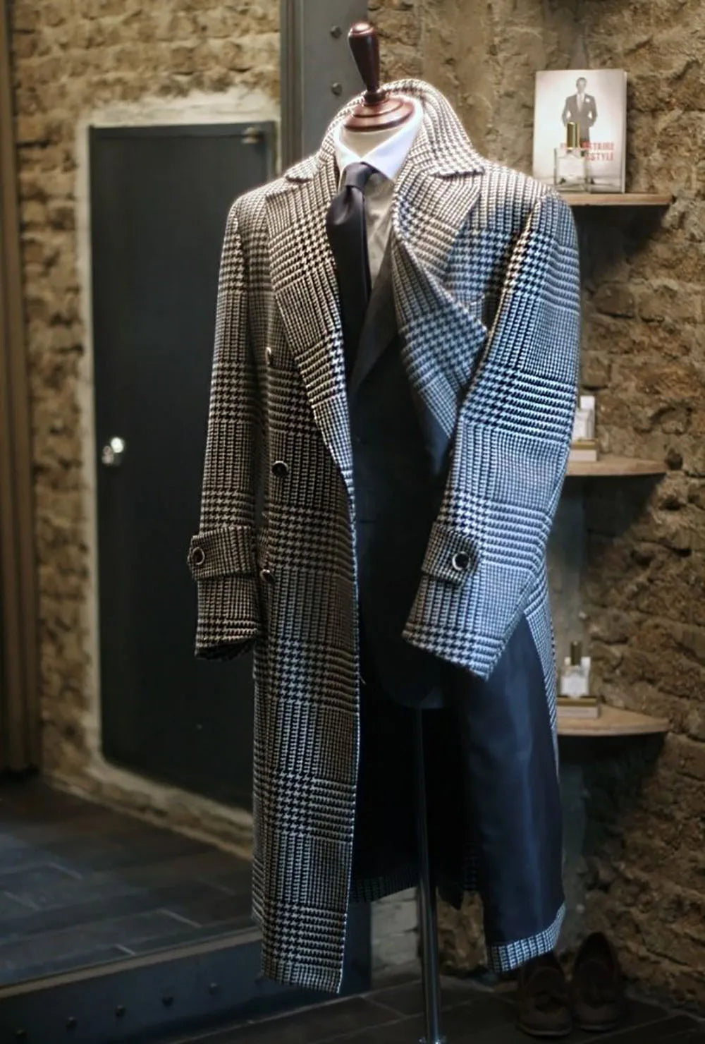 Manteau homme noir à carreaux sur mesure une pièce blazer croisé tenue de travail formelle décontractée quotidienne fête sur mesure 