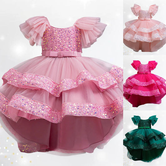 Summer Sequin Bow Baby Girl Gown Birthday Party Wedding Dress for Girl Christmas Princess Evening Dresses Prom Kids Clothes