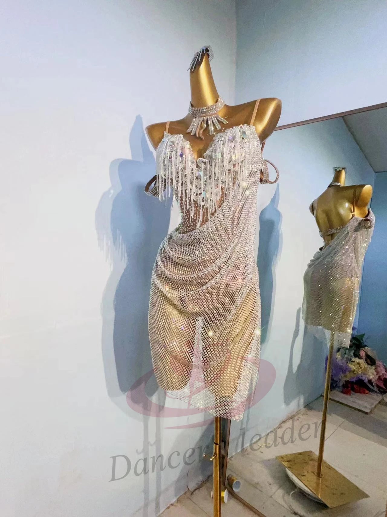 Latin Dance Women's High-end Dress Custom Full Diamond Mesh Cape Suspender Samba Performance Clothing Blackpool Dress