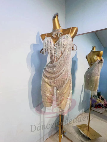 Latin Dance Women's High-end Dress Custom Full Diamond Mesh Cape Suspender Samba Performance Clothing Blackpool Dress