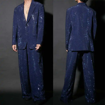 Fashion Men Suits 2 Pieces Jacket Pants Shining Sequin Prom Party Dinner Special Occasion Customized Ropa Hombre