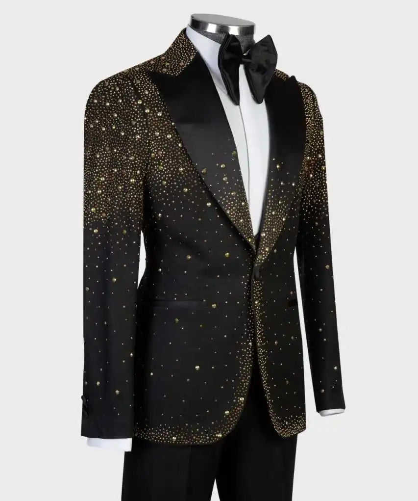 Luxury Wedding Tuxedos Beaded 2 PCS Jacket Pants Men Suit Fashion Peaked Lapel One Button Groom Party Outfits Customized