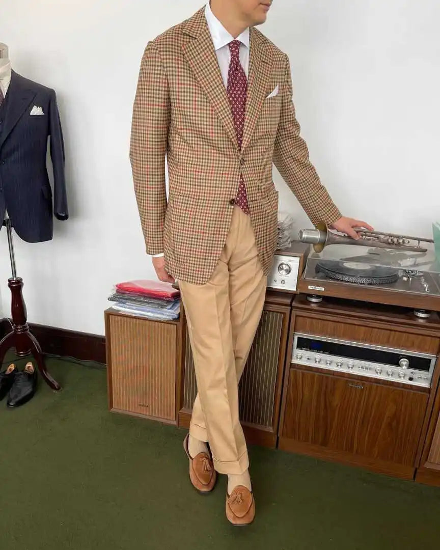 Classic Fit Men Suit Houndstooth Single Breasted Short Tailcoat Fashion Notched Lapel Prom Business Blazers Overcoat Customized