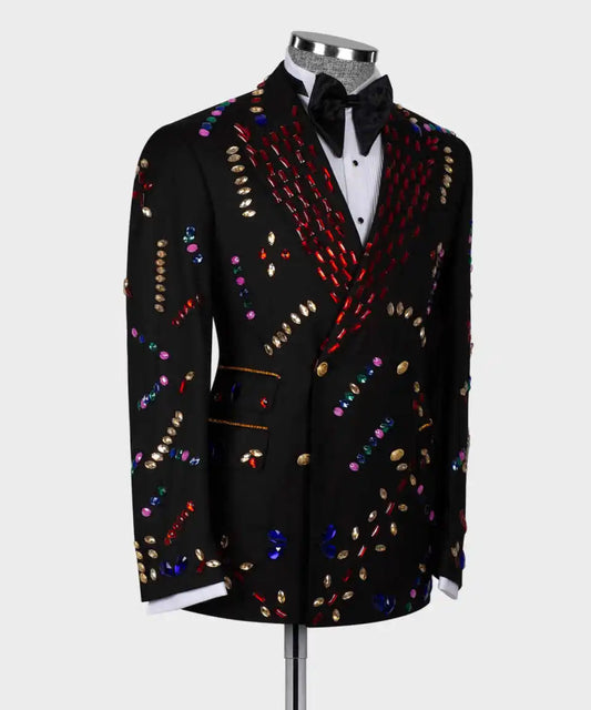 Luxury Wedding Tuxedos Beaded Crystal Double Breasted Men Suit Peaked Lapel 2 Piece Set Jacket Pants Groom Blazers Customized
