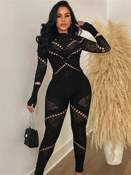 Combinaison moulante et sexy pour femme, avec strass, ajourée, élastique, tenue de soirée, idéale pour le fitness ou l'entraînement