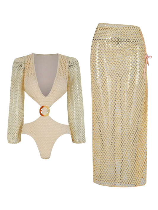 Conjunto de 2 faldas sexys y elegantes de manga larga para mujer, vestido de fiesta de verano, vestido de banquete sin cintura, vestido elegante para mujer