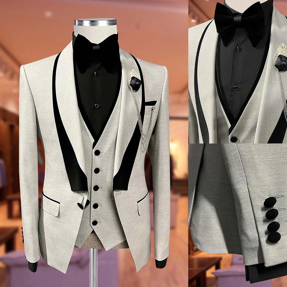 New Men Wedding Suits One Button Tuxedos Slim Fit Groom Wear Business 2 Pieces Jacket Vest Terno Masculino Customize