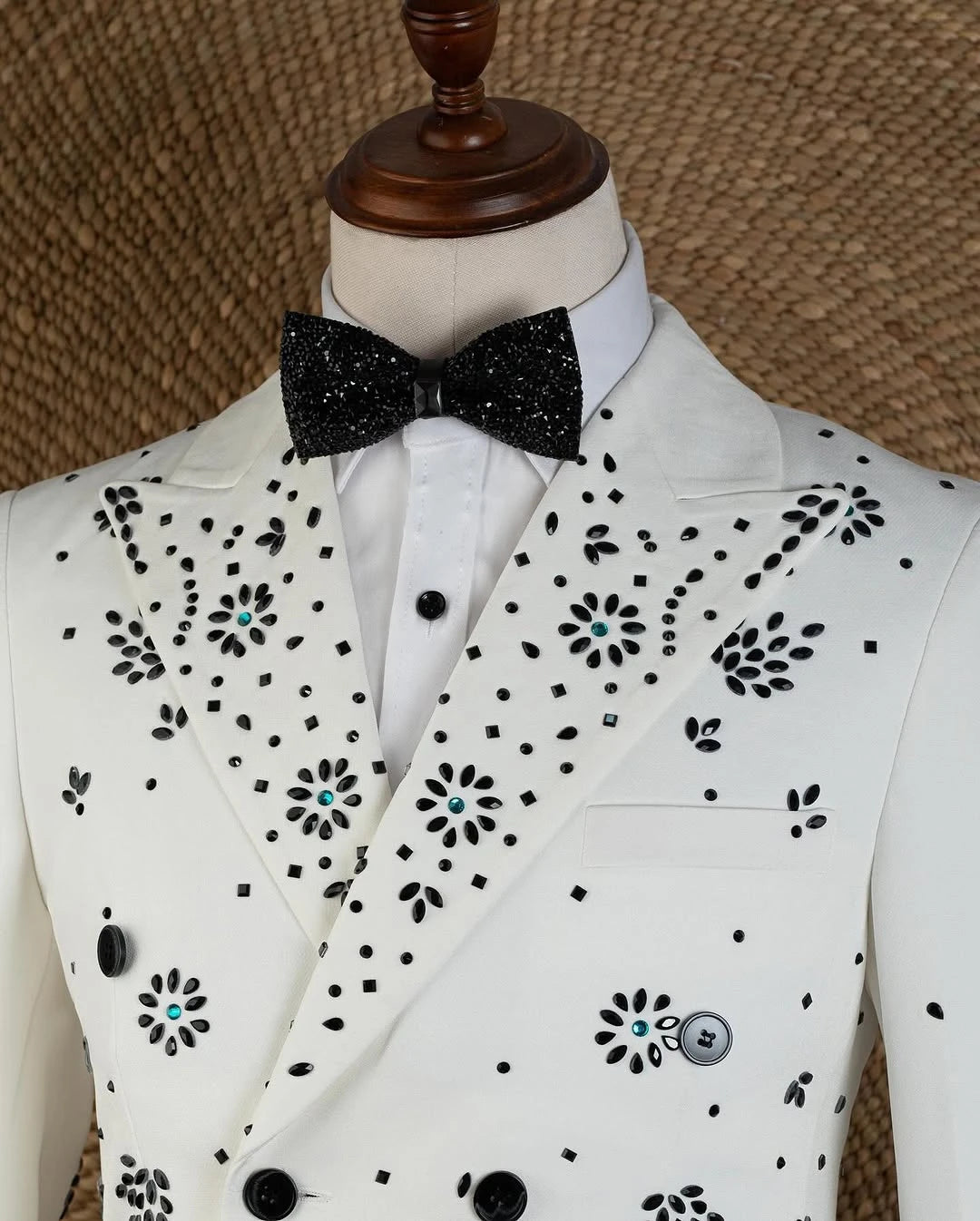 Luxury Men Suits 2 Pieces Set Tailor-Made Notched Lapel Jacket Rhinestone Blazer Double Breasted Groom Customized Coat Pants