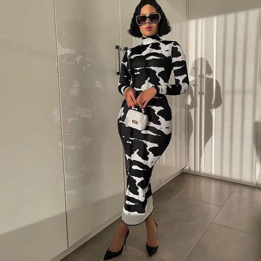 Fashionable Polo/turtle Neck Long Sleeves Slimming Dress for Women New Arrival Spring Euro-american Style