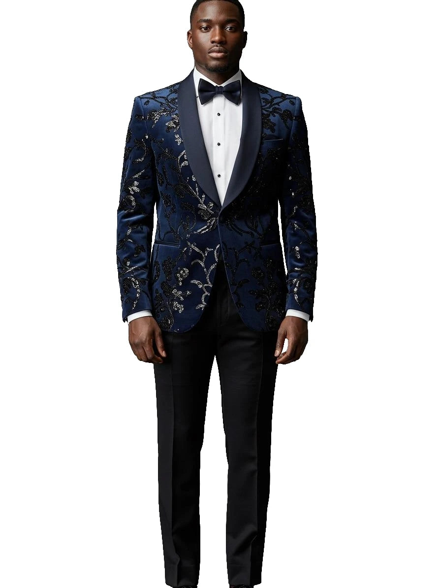 Simple Men's Suit Grid Jacquard Tailor-Made 2 Pieces Set Jacket Sequins Blazer One Button Groom Customized Coat Pants