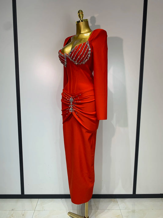 Women Sexy Luxury Sparkly Diamond Bandage Long Sleeve Bodycon Dress Celebrity Elegant Evening Club Pary Birthday Dresses