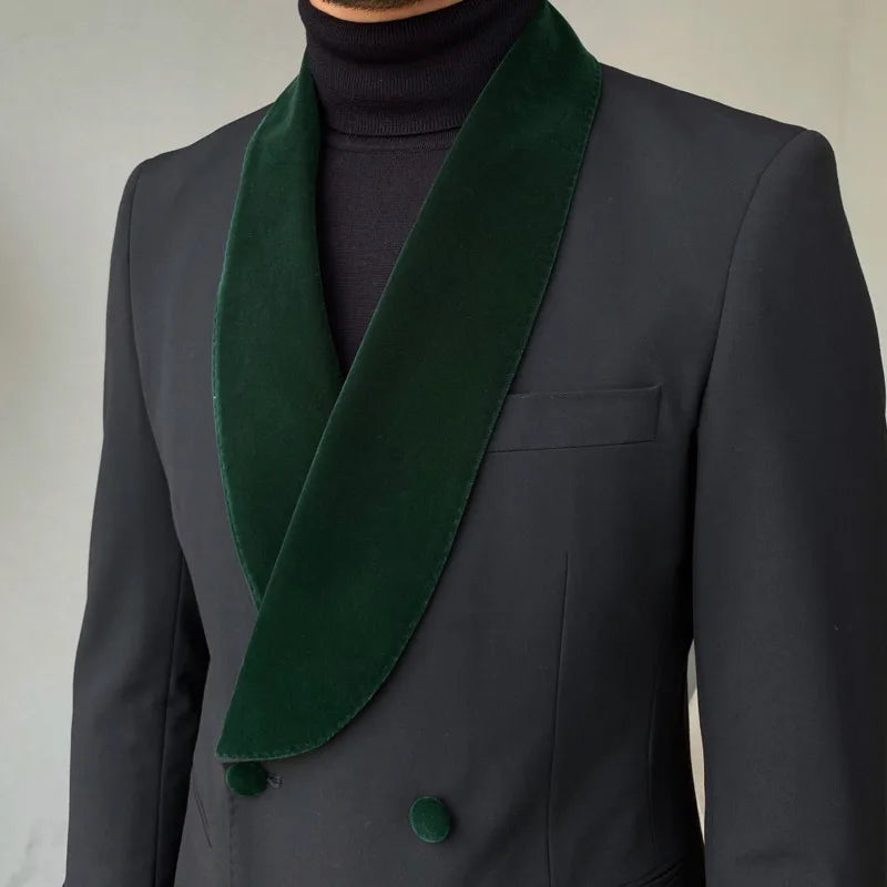 Traje formal de cuello chal de terciopelo, traje de dos piezas para fiesta de boda, traje de banquete para novio, traje ajustado para hombre, boda