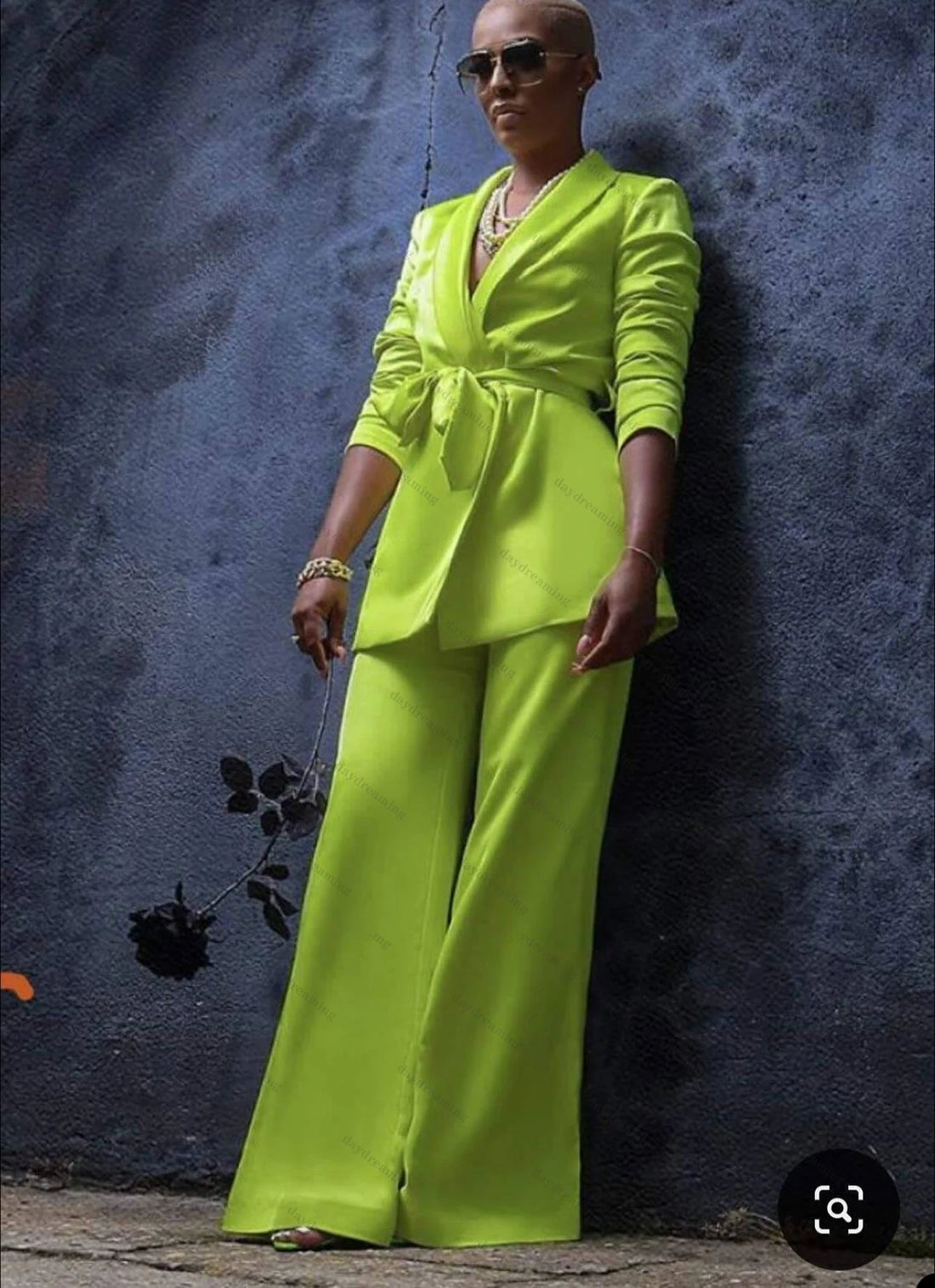 Shawl Lapel Green 2 Pieces Women Suits Dresses Lace Up Blazer Custom Made Elegant Wide Leg Pants Daily Power Gown