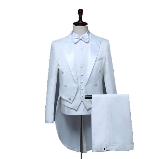 Men Classic 3 Pieces Tailcoat Black White Wedding Tuxedo Groom Suit Business Party Prom Singer Dancer Host Stage Dress