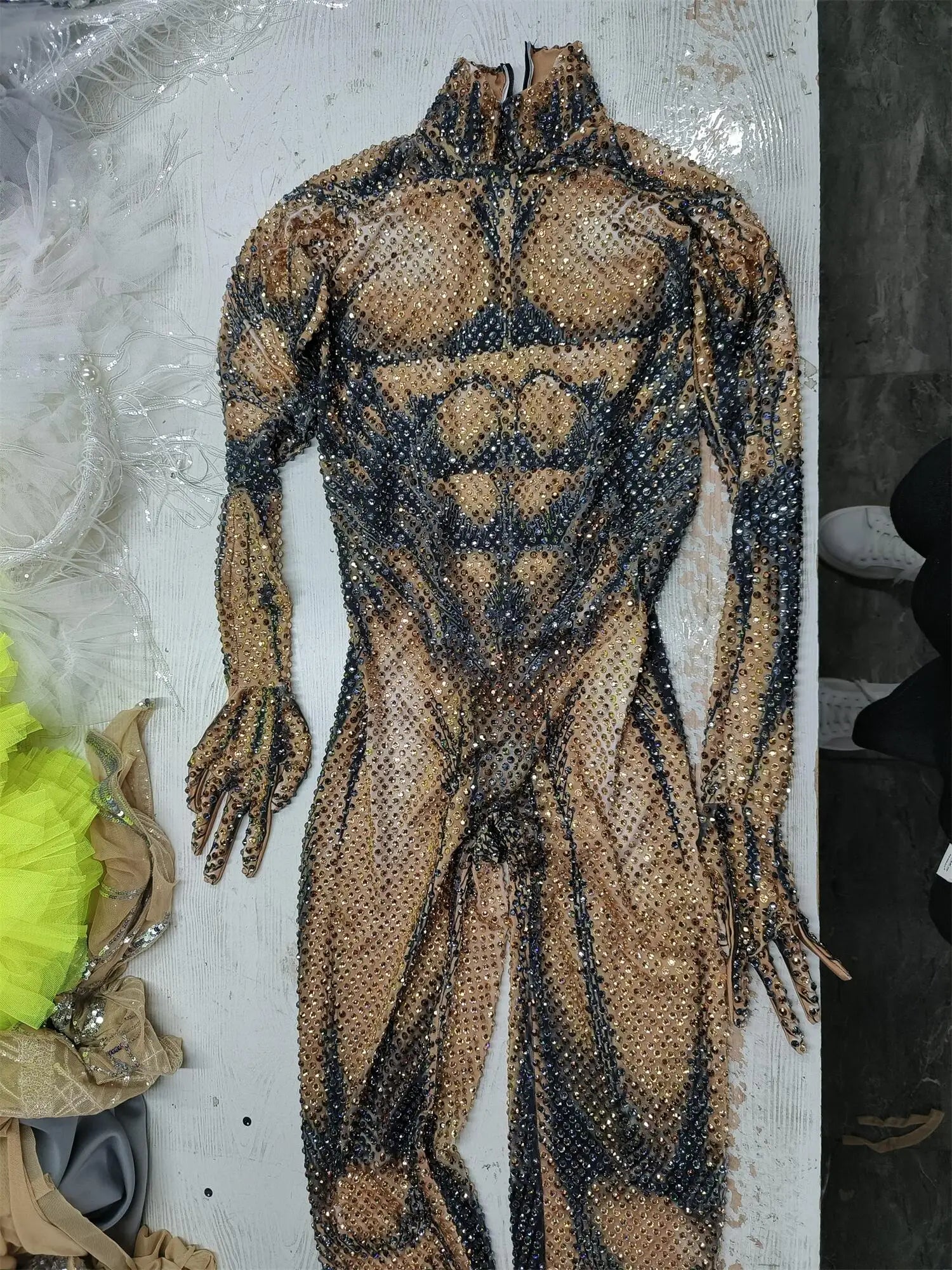Combinaison musclée brillante à manches longues pour homme, tenue de soirée, de fête, d'anniversaire, de danse 