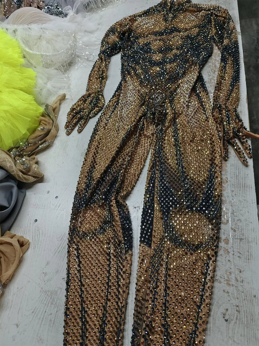 Combinaison musclée brillante à manches longues pour homme, tenue de soirée, de fête, d'anniversaire, de danse 
