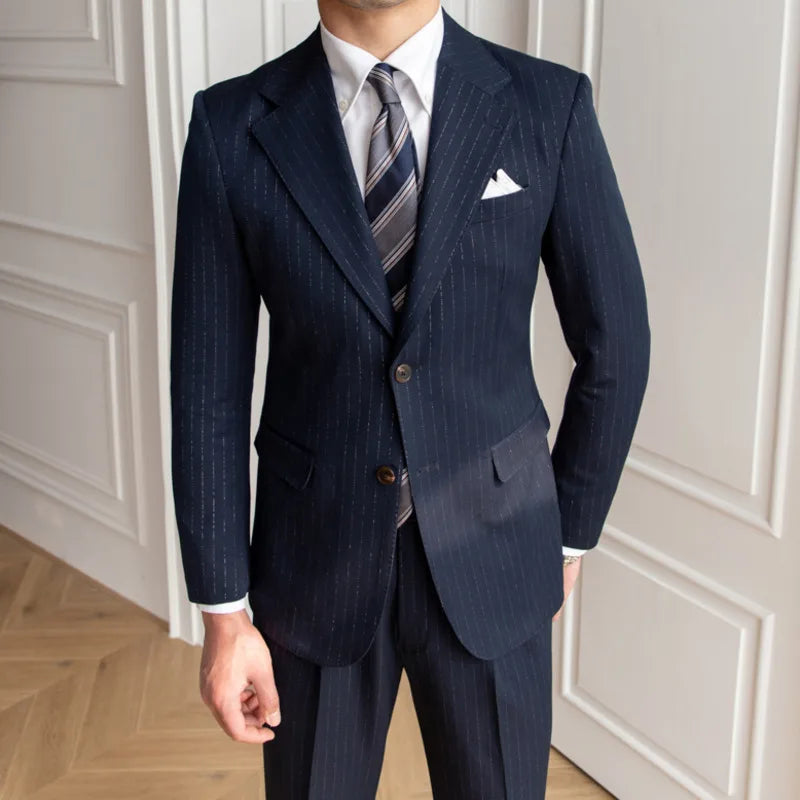 Traje de novio a rayas brillantes para banquete, para hombre, de un solo pecho, de 2 piezas, para fiesta de boda, entallado, para hombre