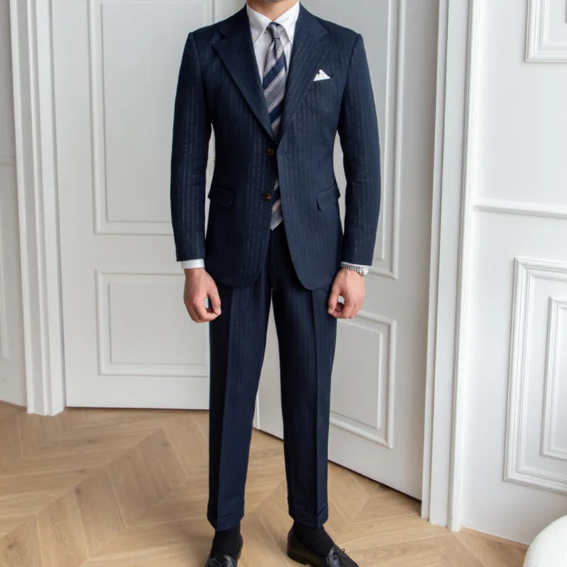Traje de novio a rayas brillantes para banquete, para hombre, de un solo pecho, de 2 piezas, para fiesta de boda, entallado, para hombre