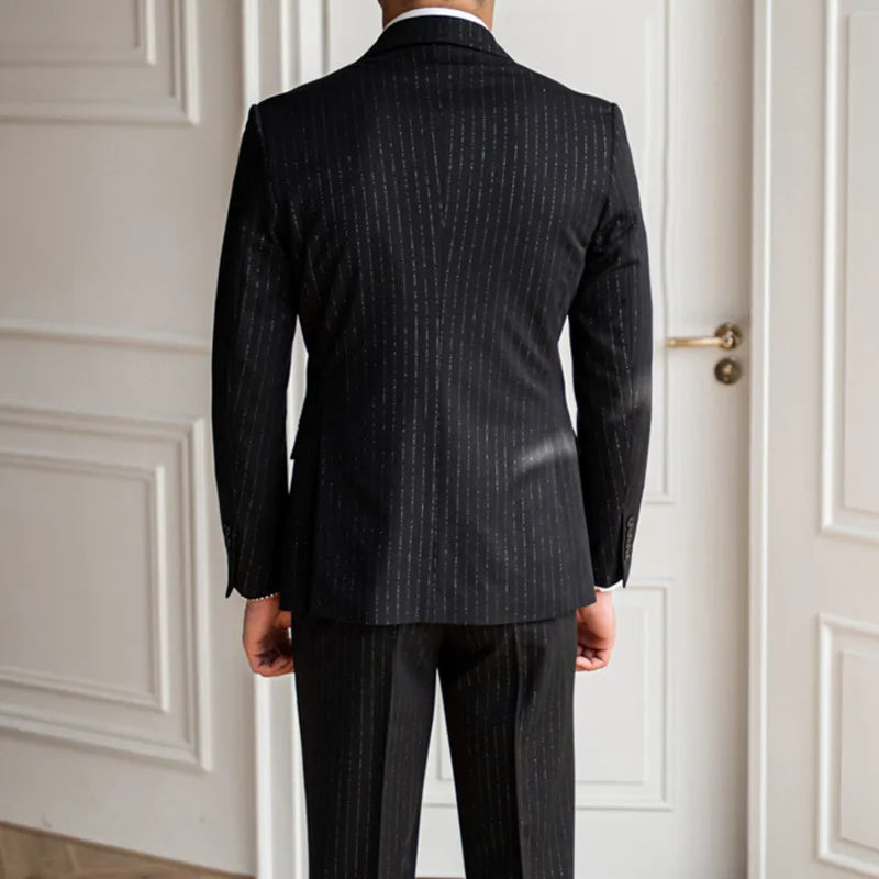 Traje de novio a rayas brillantes para banquete, para hombre, de un solo pecho, de 2 piezas, para fiesta de boda, entallado, para hombre
