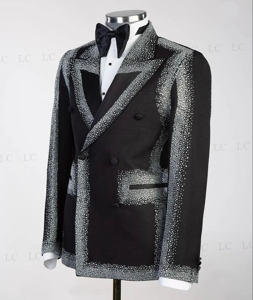Costume 2 pièces brillant avec blazer et pantalon à un bouton pour homme, smoking, perles, mode, tenue de soirée, bal, mariage, marié, grande taille, personnalisé