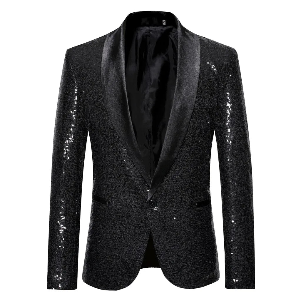 Chaqueta blazer con lentejuelas doradas brillantes y adornos brillantes para hombre, elegante blazer de color liso para negocios, ropa exterior, blusa, disfraces para hombre
