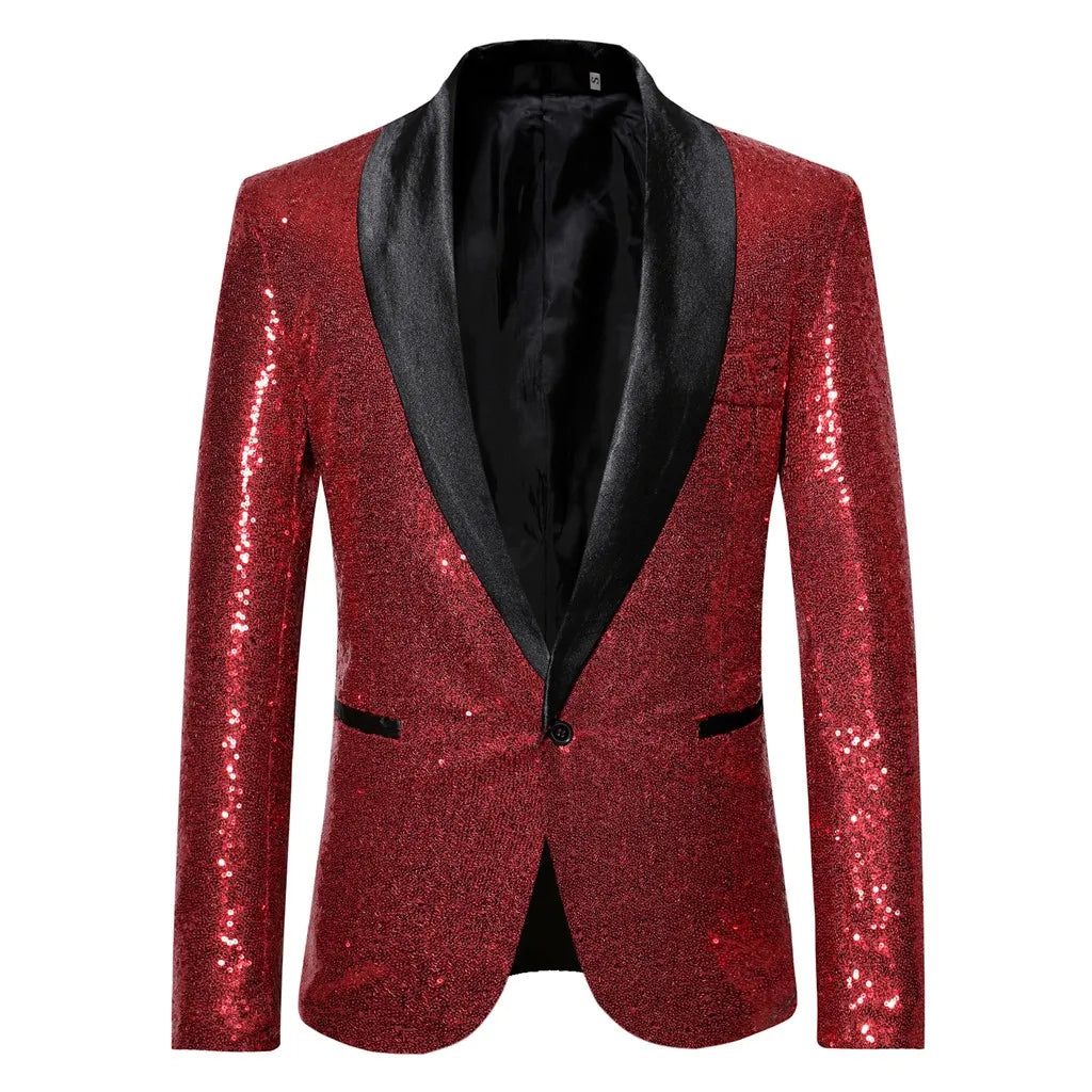 Chaqueta blazer con lentejuelas doradas brillantes y adornos brillantes para hombre, elegante blazer de color liso para negocios, ropa exterior, blusa, disfraces para hombre