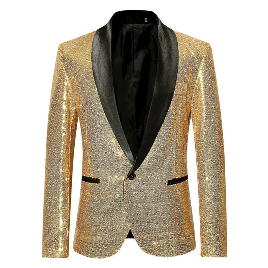 Shiny Gold Sequined Glitter Embellished Blazer Jacket Men Stylish Business Solid Color Blazers Outwear Blouse Men's Costumes