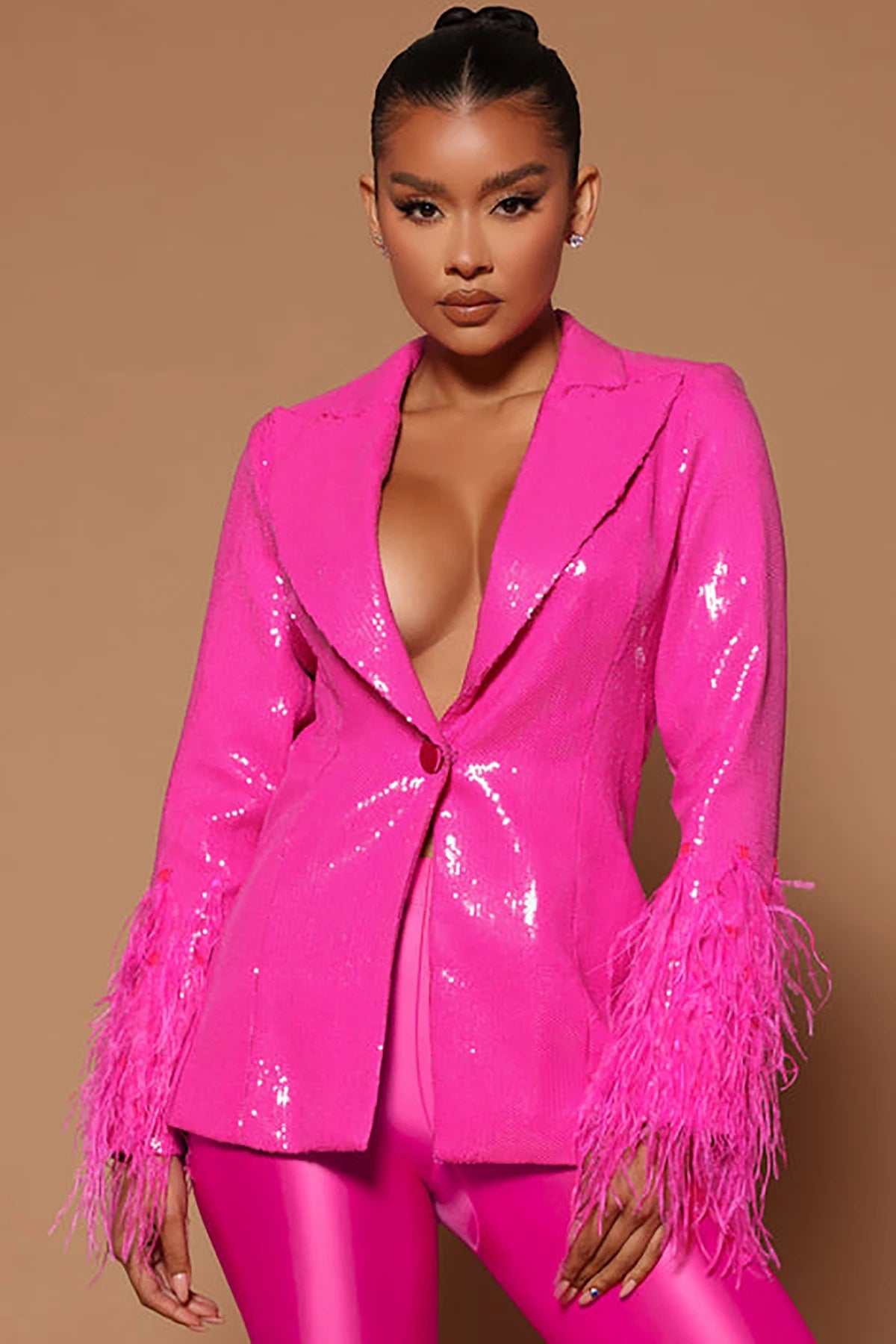 Robe en cuir brillant pour femme, veste à revers pointu, un bouton, sur mesure, manches longues, plumes, mode quotidienne, blazer 1 pièce