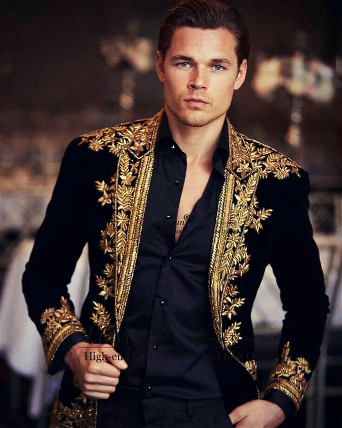 Shiny Sequins Men's Suits Embroidered Shawl Lapel Groom Wedding Tuxedos 2 Pieces Sets Male Prom Blazers Slim Fit