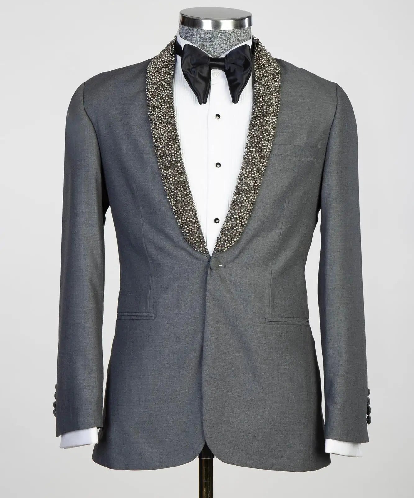 Ensemble de costume élégant pour homme avec perles argentées – Blazer élégant à revers transparent pour bal, mariage et événements formels – Options de taille plus sur mesure disponibles