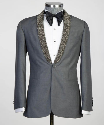 Ensemble de costume élégant pour homme avec perles argentées – Blazer élégant à revers transparent pour bal, mariage et événements formels – Options de taille plus sur mesure disponibles