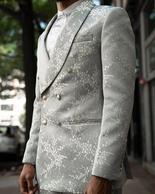 Smoking de mariage pour homme, motif argenté, sur mesure, 2 pièces, pour bal de promo, fête d'anniversaire, châle, veste et pantalon