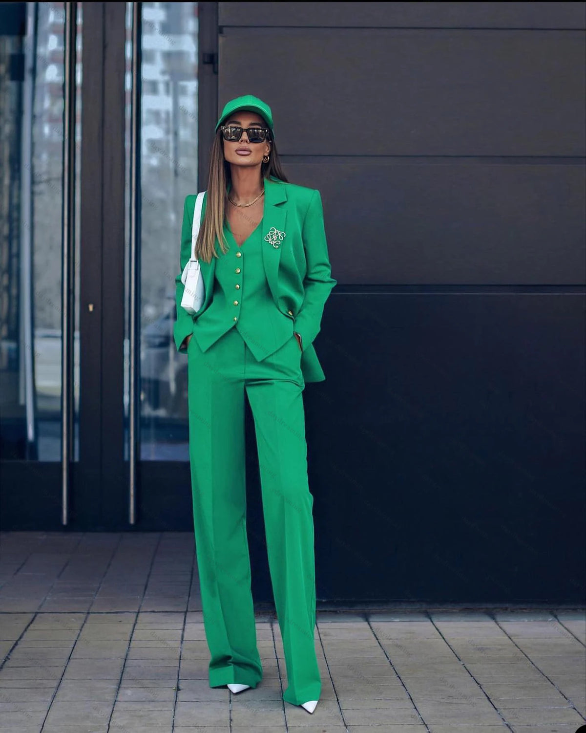 Simple Classic Green 3 Pieces Jacket Pant Vest Suits Notched Lapel Formal Casual Female Suit Lady Prom Party Streetwaer Outfits