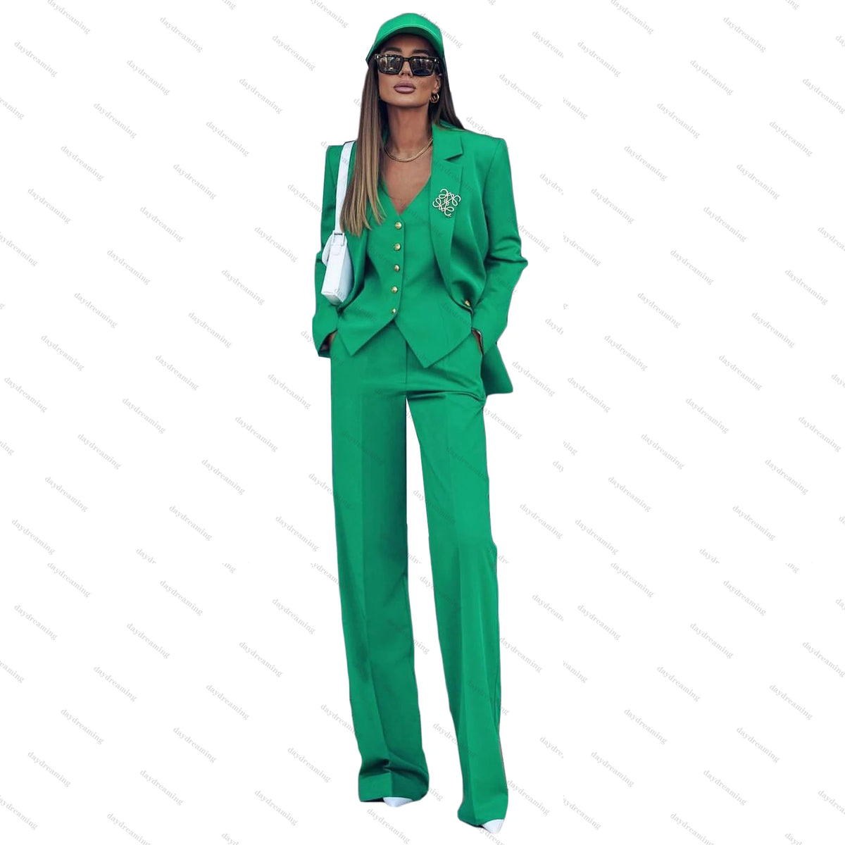 Simple Classic Green 3 Pieces Jacket Pant Vest Suits Notched Lapel Formal Casual Female Suit Lady Prom Party Streetwaer Outfits