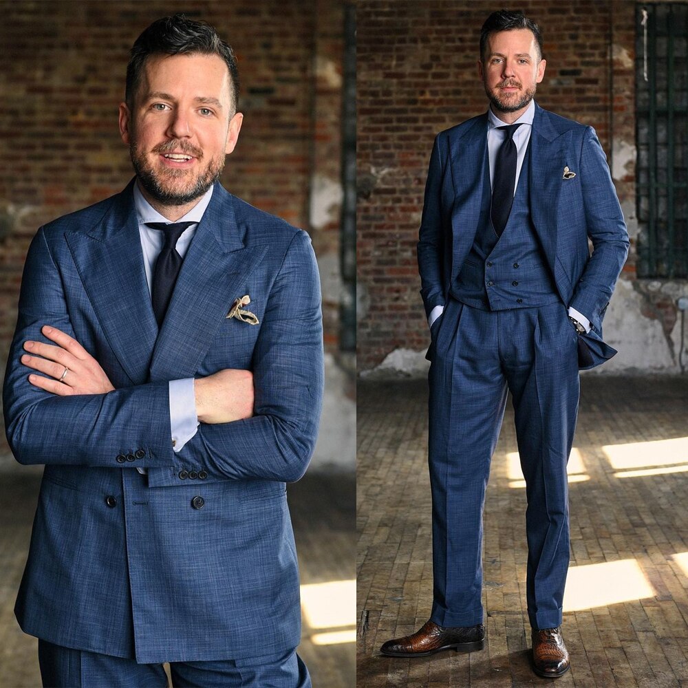 Costumes simples pour hommes avec veste croisée trois pièces, gilet et pantalon, sur mesure, pour marié, mariage, occasion formelle 