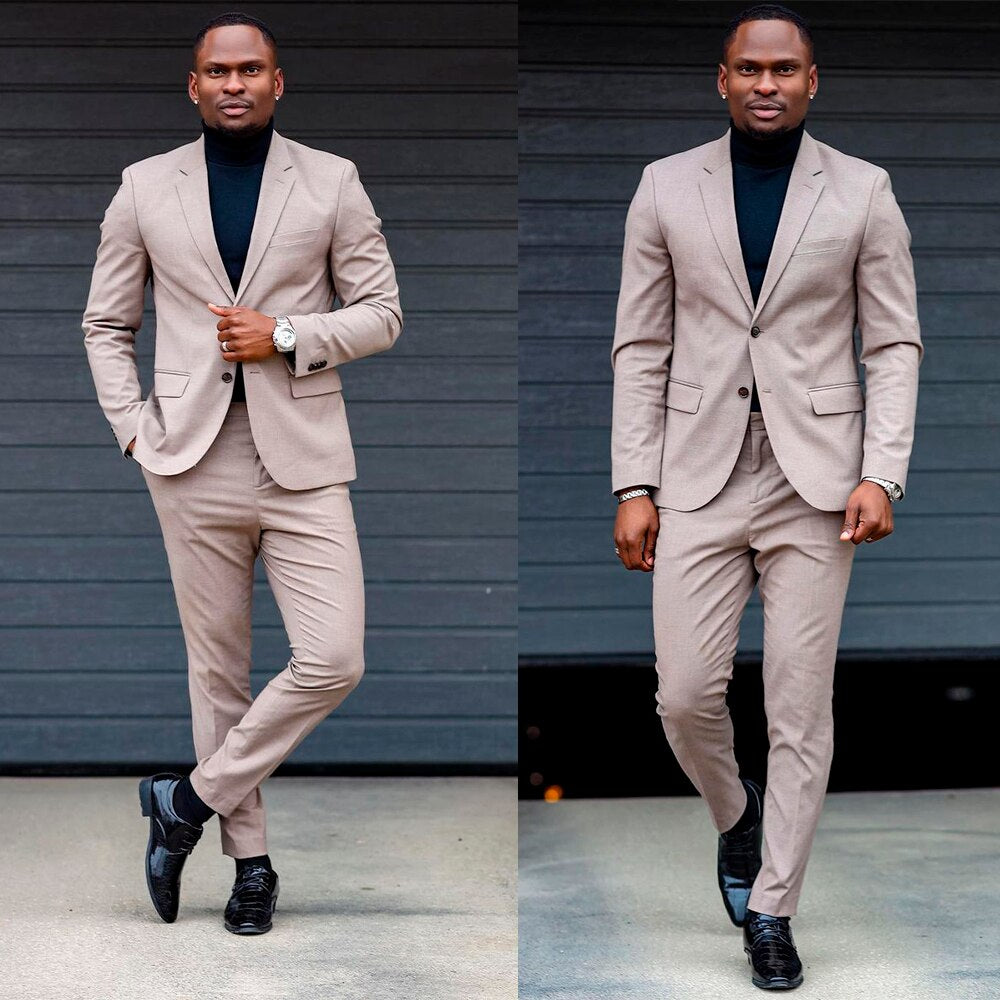 Traje sencillo para hombre, de un solo pecho, a medida, de dos piezas, chaqueta, pantalones, diseño de novio, traje formal para ocasiones especiales. 