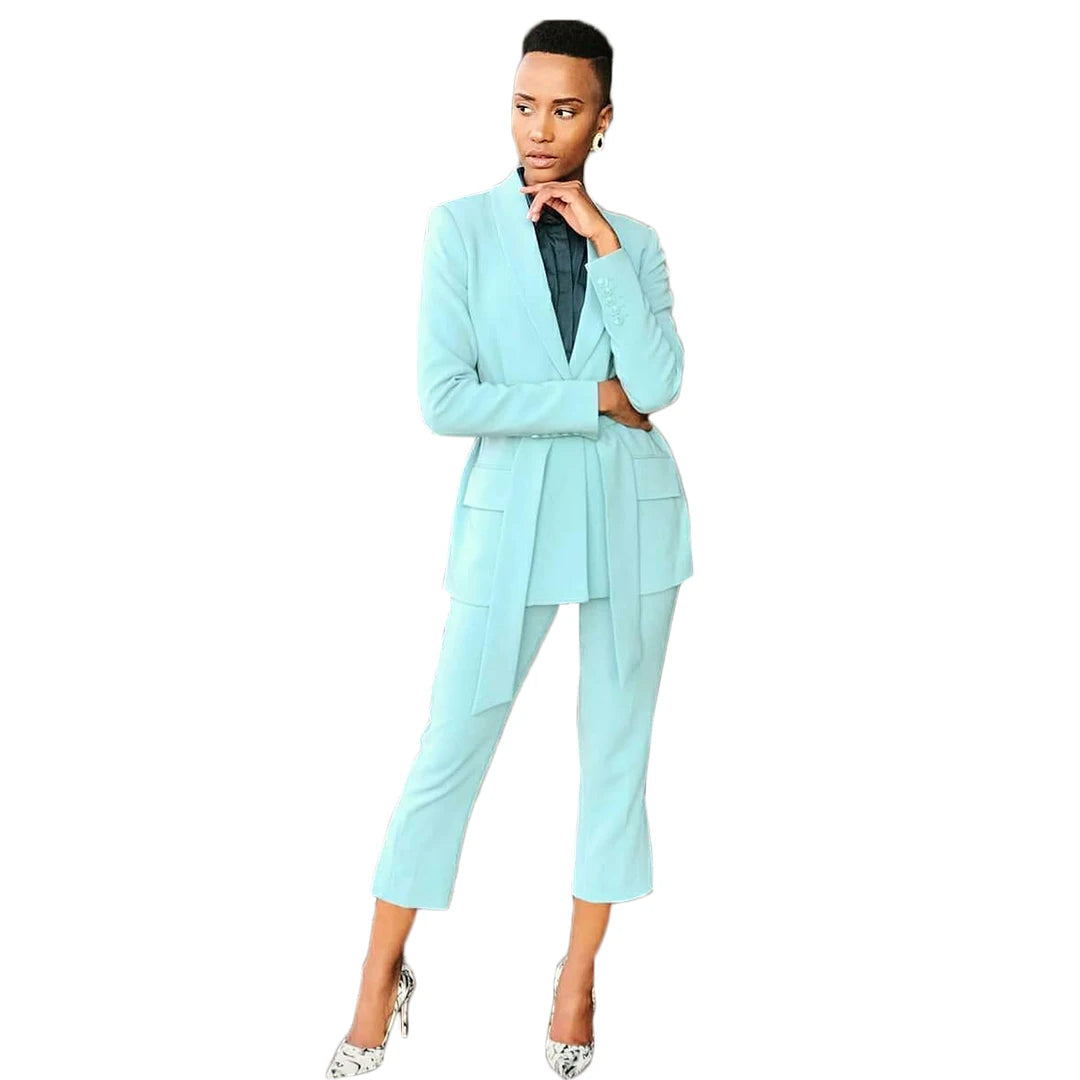 Simple Women Dresses Classic Casual Shawl Lapel Jacket With Belt Custom Made Daily Party Gown 2 Pieces Sets