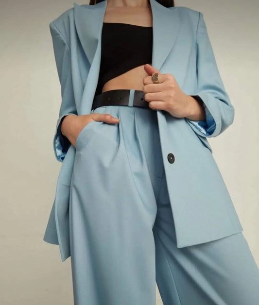 SimpleYoung Lady Blazer Suits 2 Pieces Single Breasted Peaked Lapel Loose Jacket Custom Made Wide Leg Pants Power Casual Dress
