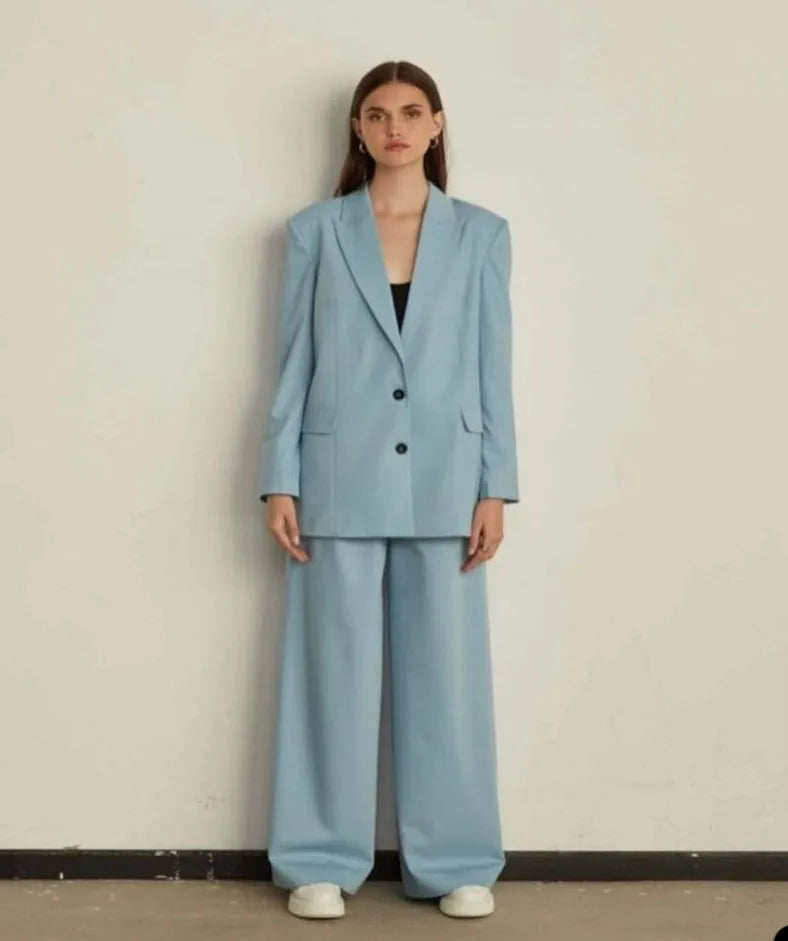 Traje de chaqueta SimpleYoung Lady de 2 piezas, con solapa de pico, de un solo pecho, holgado, a medida, con pantalones anchos y vestido informal.