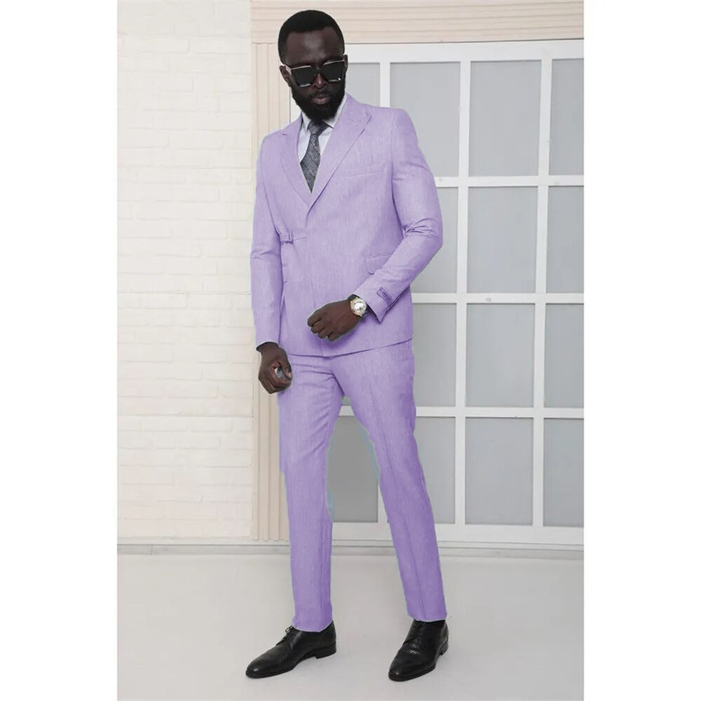 Sky Blue Blazer Sets 2 Pieces Groom Tuxedo Coats Pants Formal