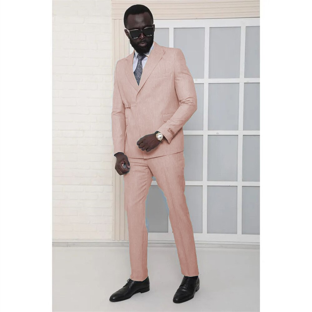 Sky Blue Blazer Sets 2 Pieces Groom Tuxedo Coats Pants Formal