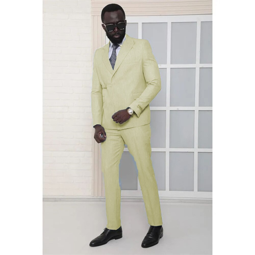 Sky Blue Blazer Sets 2 Pieces Groom Tuxedo Coats Pants Formal