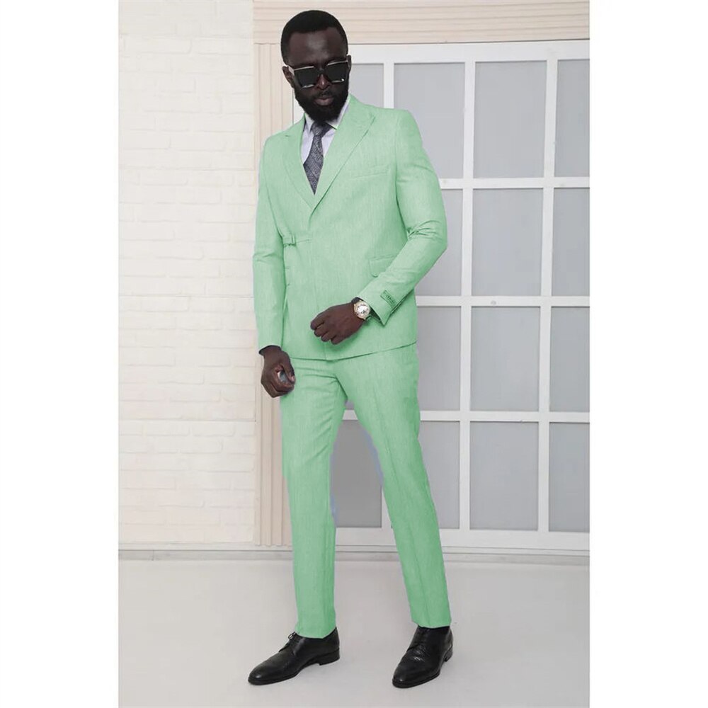 Sky Blue Blazer Sets 2 Pieces Groom Tuxedo Coats Pants Formal