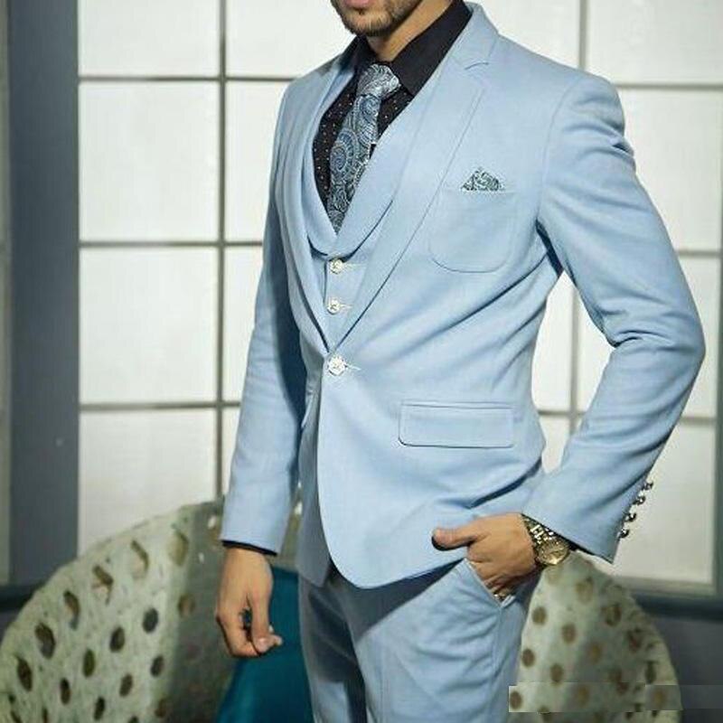 Sky Blue Groom Tuxedos Men Suits For Wedding Classic Business Suit Best Man Wear Custom Made Three  Pieces(Jacket+Pants+Vest)