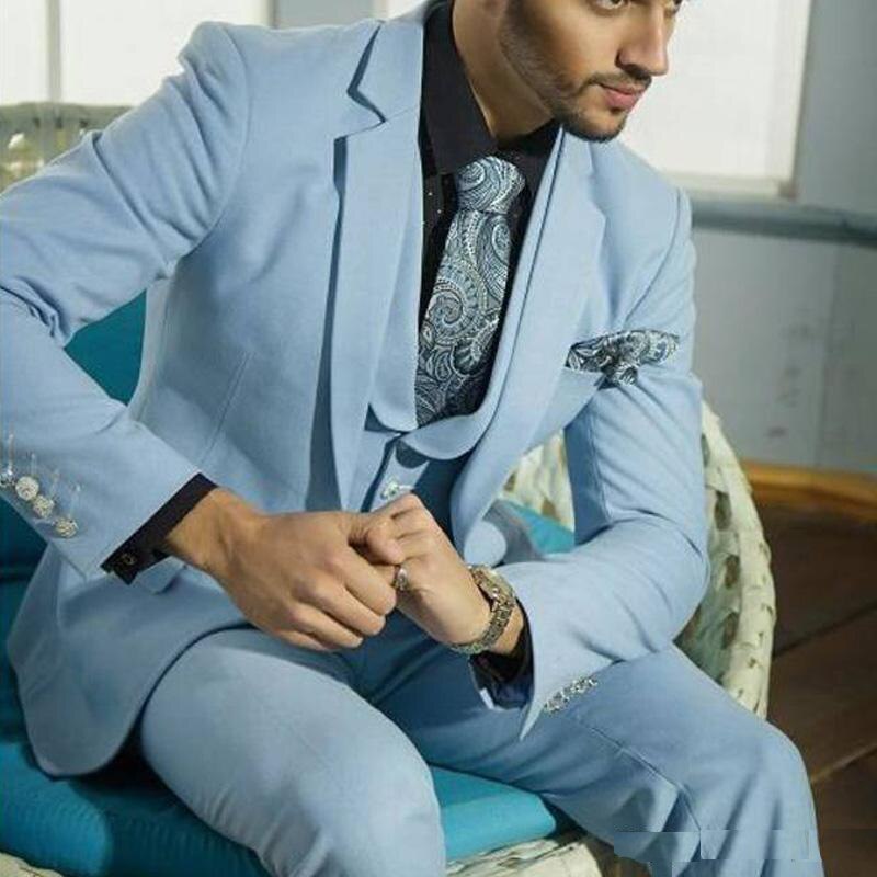 Esmoquin azul cielo para novio, traje de boda clásico, traje de negocios, traje de padrino, traje a medida de tres piezas (chaqueta, pantalón y chaleco). 
