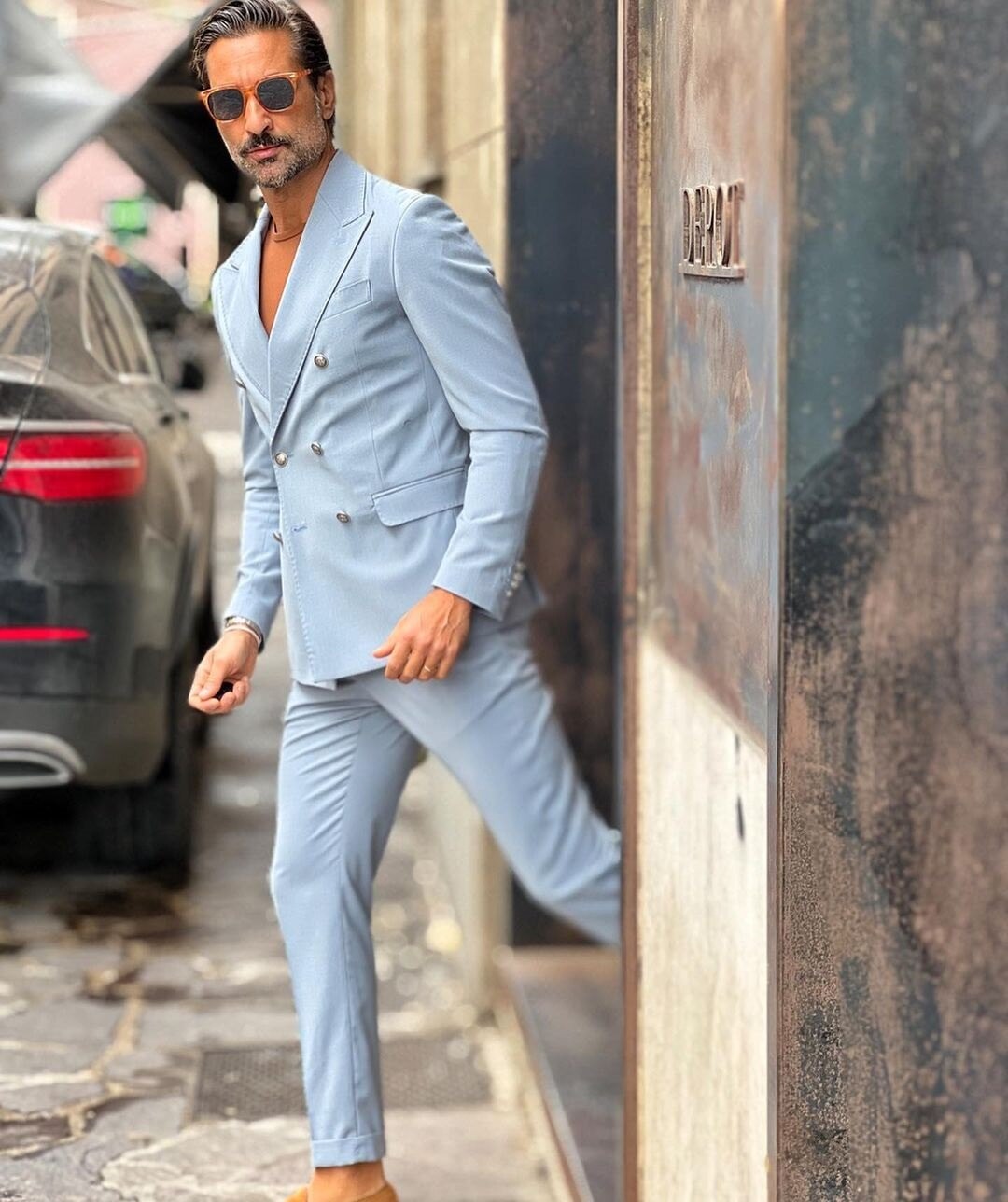Costume classique bleu ciel pour homme, croisé, deux pièces, veste et pantalon sur mesure, costume de créateur pour occasion formelle 