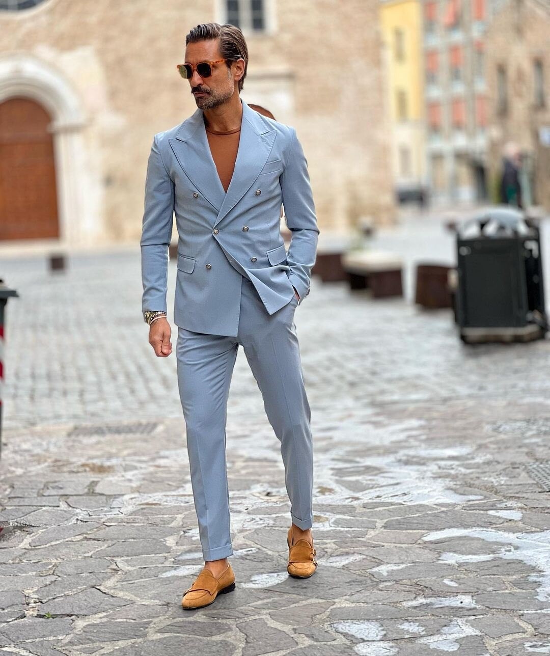 Costume classique bleu ciel pour homme, croisé, deux pièces, veste et pantalon sur mesure, costume de créateur pour occasion formelle 