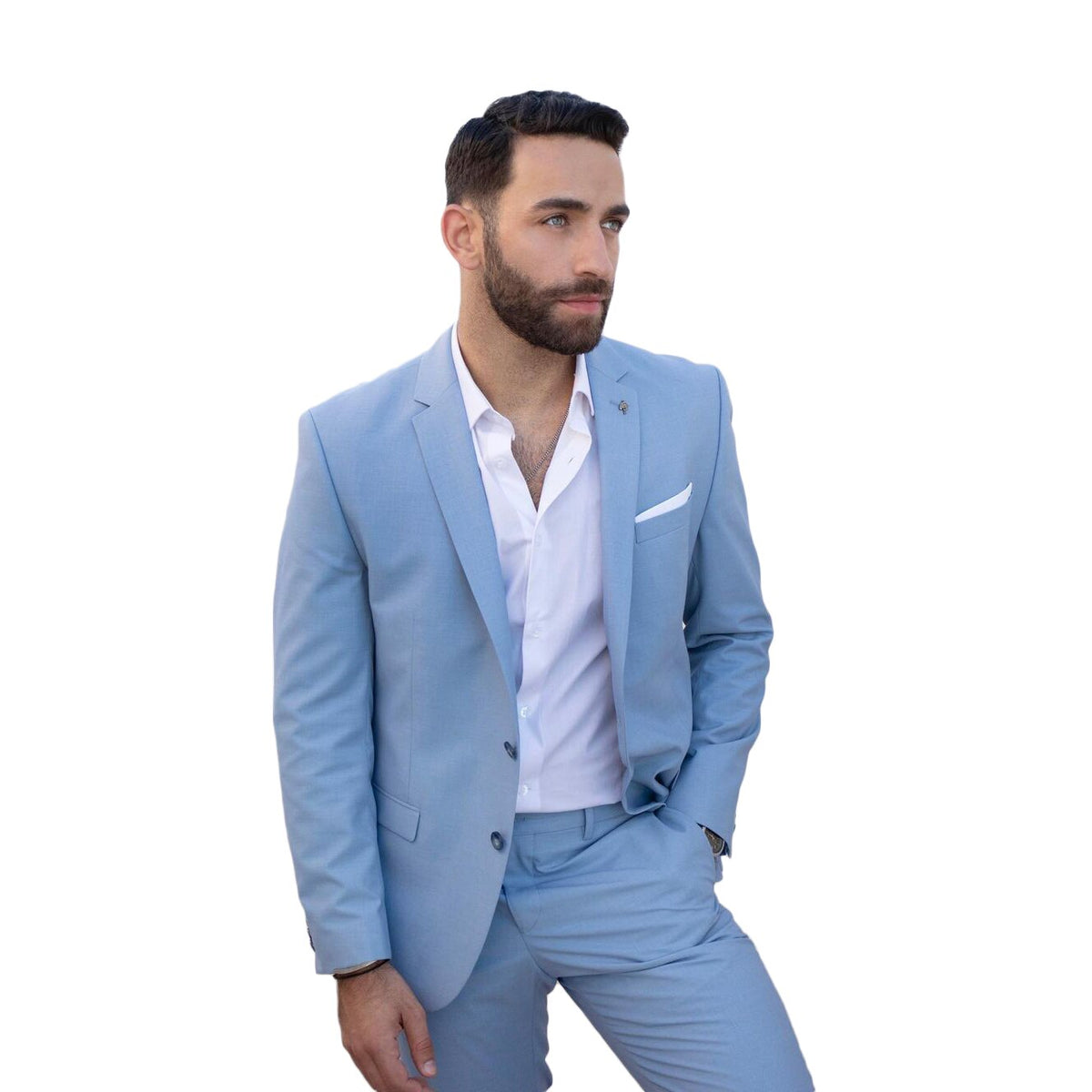 Traje de hombre azul cielo de un solo pecho fino a medida de dos piezas chaqueta pantalones diseñador novio ocasión formal traje hecho a medida 