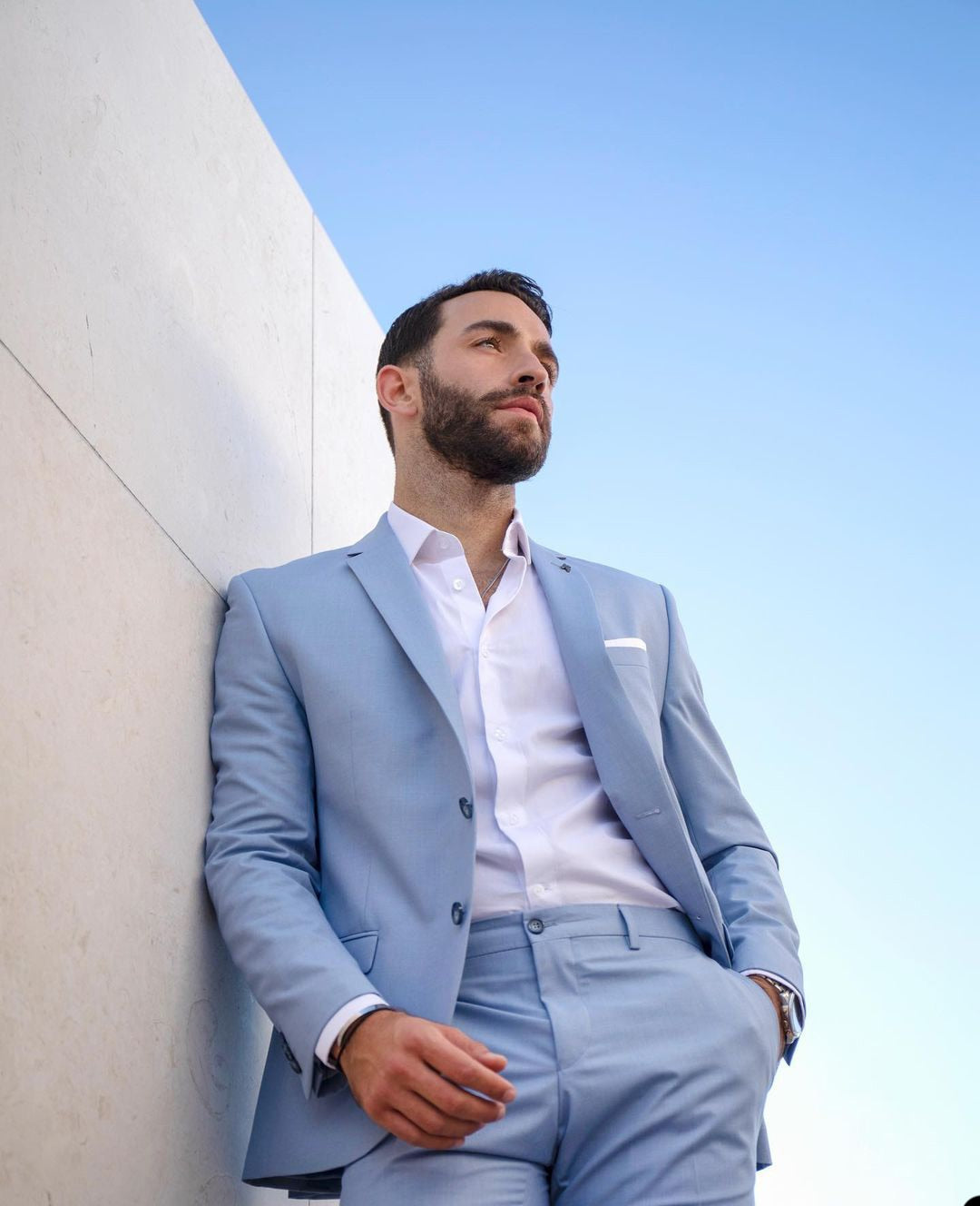 Traje de hombre azul cielo de un solo pecho fino a medida de dos piezas chaqueta pantalones diseñador novio ocasión formal traje hecho a medida 