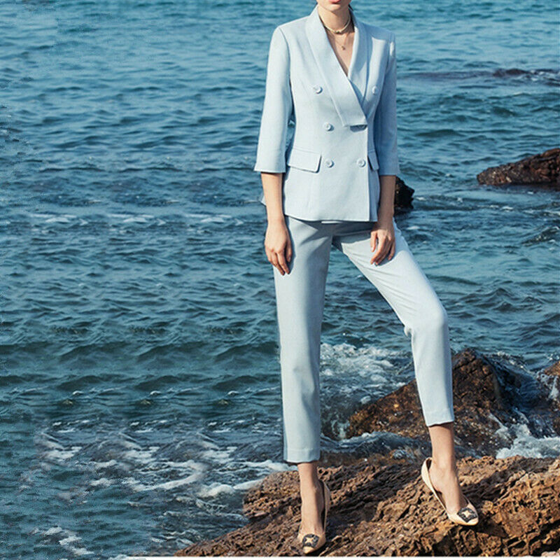 Traje de pantalón azul cielo para madre de la novia, traje de negocios para mujer, esmoquin de verano, blazer para boda (chaqueta + pantalón) 
